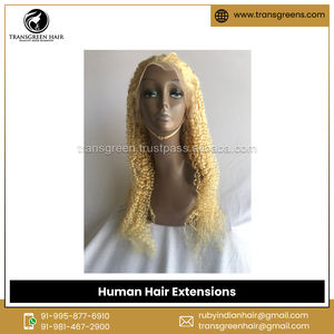 Fabricante y exportador experimentado que vende pelucas de extensión de cabello virgen humano frontal rizado profundo Rubio templo indio de 26 pulgadas - Product Image 3