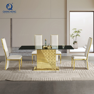 Bộ Bàn Ăn 12 Chỗ Ngồi Glass Top Hiện Đại Sang Trọng Ý Thiết Kế Nội Thất Cao Bóng Thép Không Gỉ Kim Loại Lớn Bàn Ăn - Product Image 4