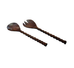 ชุดช้อนเสิร์ฟสลัดไม้อาคาเซียวินเทจ2ชิ้นงานหัตถกรรมคุณภาพเป็นมิตรกับสิ่งแวดล้อม - Product Image 4