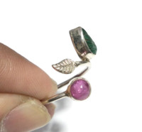Bague en argent sterling 925 faite à la main avec émeraude et rubis naturels, design bohème de feuille fine, bijoux en argent pour femmes, à porter pour les fêtes