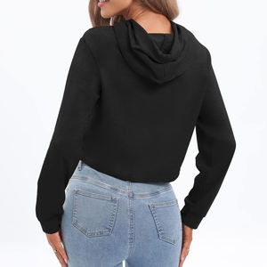 Haut court à capuche respirant et élégant pour femme, manches longues, couleur unie, style streetwear décontracté, 100 % coton - Product Image 2