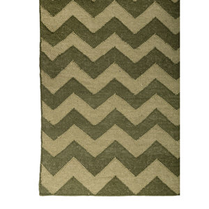 Tapis en laine tissée plate Indusbar vert, motif chevron abstrait, en jute, pour la maison, le salon, le couloir, décoration rectangulaire - Modèle Dwrm-151 - Product Image 4
