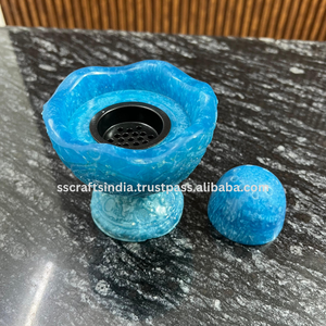 Brûleur d'encens élégant au design arabe motif floral gravé en résine pour la décoration de la maison aromathérapie méditation bois fabriqué à la main - Product Image 3