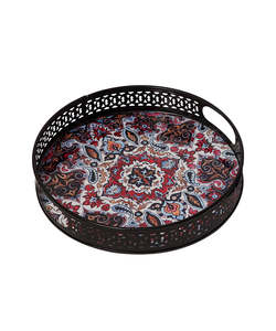 Handmade Round Shape Decorative Metal <b>Trays</b> Christmas <b>Trays</b> with enamel Finishing for Decor <b>Candle</b> Home Restaurant - Product Image 1