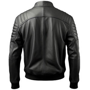 Veste universitaire en cuir véritable pour homme sur mesure Noir matelassé Col montant Logo avant Capuche Style vintage - Product Image 2