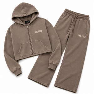 Ensemble streetwear d'été ONEAPEX SPORTS WEAR pour homme : sweat à capuche court à taille élastique et pantalon de survêtement ample en coton épais à jambes larges - Product Image 4