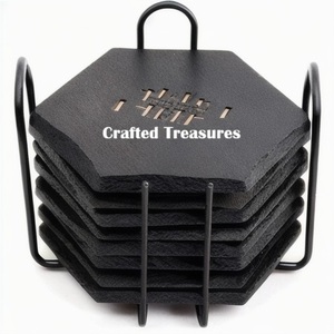 Juego de posavasos de pizarra de mármol de diseño moderno de calidad genuina de fabricante y exportador de origen indio 6 con soporte de Metal para tazas - Product Image 1