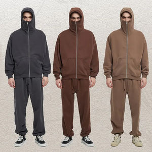 Personalizado Puff estampado 500 Gsm algodón Zip up Sudadera con capucha Streetwear peso pesado chaqueta en blanco estilo enmascarado de gran tamaño Zip up Hoodie Set - Product Image 5