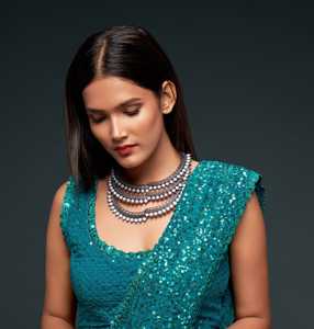 Trendmalls Sari décontracté non cousu pour le travail, en Georgette lourde à sequins, pièce de chemisier beige pour femme K951, style indien pakistanais pour mariage - Product Image 4