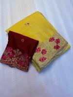 Sari en soie douce et texturée avec broderie assortie et blouse Pires à broderie contrastante.