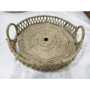 Plateau de service alimentaire en rotin de couleur marron forme ronde de bonne qualité avec poignée plateau de service de Dessert alimentaire pour les exportations de l'Inde - Product Image 1
