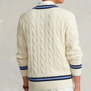 เสื้อสเวตเตอร์คอวีปักลายวินเทจ PEER SPORTS สำหรับผู้ชาย ผ้าฝ้าย 100% ป้องกันขนร่วง  โลโก้ด้านหน้าแบบกำหนดเอง เหมาะสำหรับฤดูหนาว - Product Image 4