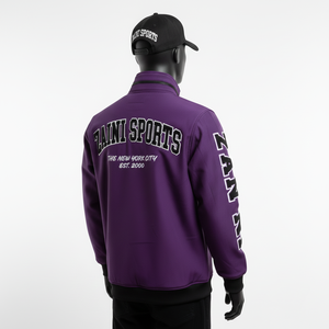 แจ็คเก็ตผ้านิ่มแบบพรีเมียมสำหรับผู้ชายแจ็คเก็ตผ้าฟลีซระบายอากาศได้ดีสีม่วงมีแผ่นแขนเสื้อปรับโลโก้ได้ตามต้องการ - Product Image 2