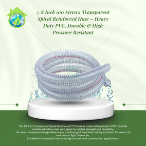 Tuyau d'irrigation industriel en PVC renforcé de fil d'acier, résistant à la chaleur, aux produits chimiques et aux UV, haute pression, transparent, 100 m, 5/8 pouce - Product Image 4
