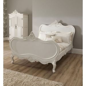 Classic French <b>Bed</b> in <b>White</b> Duco Mahogany 18" Solid <b>Wood</b> Hand Carved Feature For Bedroom Sets - Product Image 3