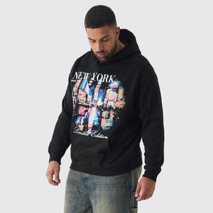 1 vente en gros qualité bouffée impression coton lourd hommes sweat à capuche surdimensionné impression personnalisée luxe pull coton sweats à capuche personnalisés - Product Image 2