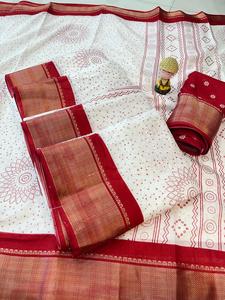 Saree ethnique en soie Dola souple pour femmes avec chemisier Indian Designer Beautiful Casual Wear Sari soft dola saree border bandhej - Product Image 2