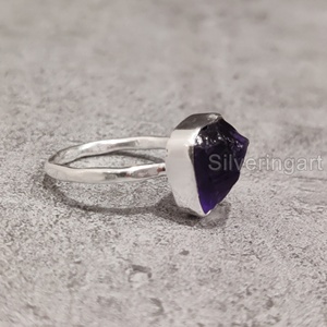 Bijoux en pierre brute Bague pour femme Améthyste brute naturelle Pierre précieuse Février Pierre de naissance Martelée Mariage Bague en argent sterling 925 - Product Image 2