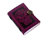 Vintage fait à la main rose avec crâne noir journal en cuir grand livre de cahiers de sorts femme carnet de croquis fournitures journal