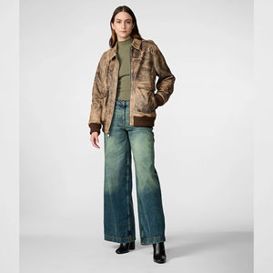 Conception personnalisée deux tons peau de vache ganuine veste en cuir blouson style bombardier col vestes pour femme pas cher prix OEM personnalisation - Product Image 4