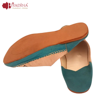 Babouche Marocaine Bleu Turquoise en Cuir Véritable pour Femme, Chaussures Orientales à Design Traditionnel, Printemps Anti-Dérapant et Respirant