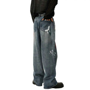 Jeans en denim décontractés pour hommes, style baggy surdimensionné, effet usé, coupe slim, pantalon en denim pour hommes, service OEM - Product Image 5