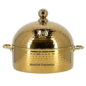 Golden Dome Top Hot Pot Stainless Steel Thermal Insulated Luxury Casserole Serving Dish Customized Colours Hotel Dishes Supplies
