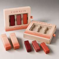 Boîte cadeau personnalisée imperméable avec lamination mate pour rouge à lèvres, emballage tiroir avec insert pour ensemble cosmétique 3 pièces, marque privée OEM