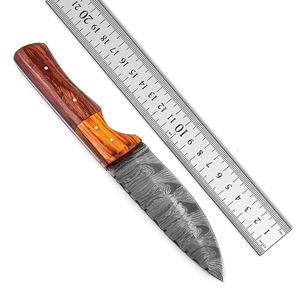 Couteau à lame fixe artisanal OEM, zone convective, acier Damas, lame pleine soie, pointe tombante, lame à changement rapide, manche en bois de Pakka mosaïque, étui - Product Image 2