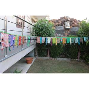 Handmade Multicolour Indian Vintage Recycled Sari Saree Large Flag Bunting Garlands for Party Outhouse-Mango Wedding <b>Banners</b> - Product Image 3