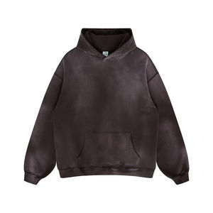 Sweat à capuche lavé à l'acide 100% coton de haute qualité pour hommes série High Street teinte unie hiver vieux pull Look à capuche - Product Image 3