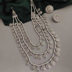 Wholesale Oxidised Jewelry <b>Set</b>-1 3-Layer Necklace with <b>Earrings</b> from Trusted Indian Exporter - Product Image 1