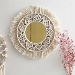 Meilleure vente miroir en macramé tenture murale miroir rond pour chambre à coucher Design Boho décor de chambre fait à la main du Vietnam - Product Image 5