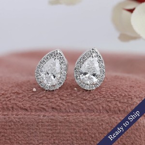 Atractivo 4.50ctw pera corte brillante Halo diamante Stud pendientes 7*10MM oro blanco genuino bisel ajuste perfecto regalo de boda - Product Image 4