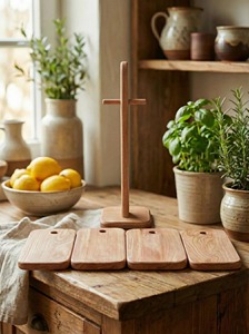 Ensemble artisanal de 2 planches à découper en bois avec support, élégantes et durables, pour la maison et les restaurants, en provenance d'Inde - Product Image 6