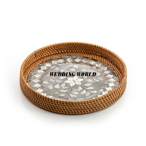 <b>Table</b> Decoration <b>Round</b> Shape Rattan Serving <b>Tray</b> Premium Quality Handmade Designer Platter Set Of Three Wholesale Rattan <b>Tray</b> - Product Image 2