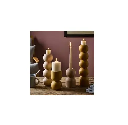 Customized size and wooden candle holder with natural color with Harte design with room decorative Tableware for sale Set Of 3