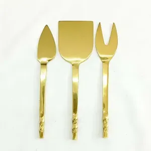 Ensemble de couteaux à fromage en acier inoxydable avec manche en laiton doré couverts parfaits ustensiles de cuisine célébrations de mariage meilleurs prix - Product Image 2
