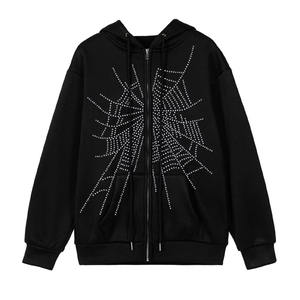 เสื้อฮู้ดมีซิปแนววินเทจสำหรับผู้หญิงขายดีมีเพชรประดับพลอยเทียมประกายแสงแดดทำให้พืชผลจางหายไปทุกฤดู - Product Image 2