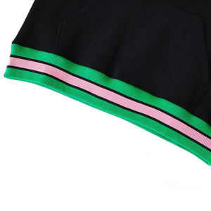 Sudadera de chenilla verde estampada 100% algodón para invierno con franja rosa, puños transpirables, bolsillo canguro y capucha frontal. - Product Image 3