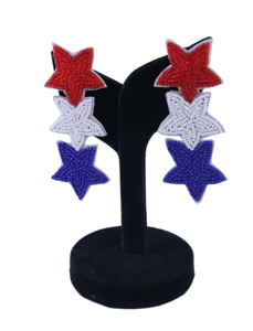 Pendientes de Cristal con Forma de Estrella, Hechos a Mano con Cuentas, Estilo Haryana, Color Rojo, Blanco y Azul Patriótico, Bordados con Cuentas, para Mujer - Product Image 2