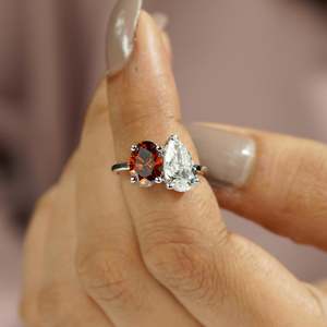 IGI Certified Toi Et Moi Engagement <b>Ring</b> with Oval Fancy Red <b>Diamond</b> and Pear <b>Diamond</b> <b>Diamond</b> <b>Rings</b> - Product Image 4