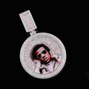 Pendentif Hip Hop en Argent Sterling 925 Plaqué Or avec Diamants Moissanite VVS Iced Out, Taille Ronde et Baguette, pour Hommes - Product Image 3