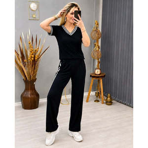 ชุดเสื้อและกางเกงคู่แบบไหมวิสคอนสีดำ รุ่น 37910 - Product Image 3