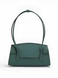 Bolso de Hombro de Cuero Genuino Verde para Mujer, Bolso de Mano Retro con Cremallera de Dos Tonos, Estilo Minimalista y Moderno, Esmeralda, Años 90 - Product Image 4