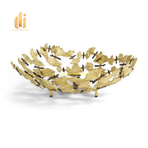 Tazón de fruta decorativo de hoja de mariposa dorada grande, moderno centro de mesa, tazón de servicio de lujo, decoración hecha a mano para el hogar, regalo de boda - Product Image 1