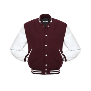 Chaqueta universitaria de cuero de vaca personalizada invierno estilo callejero lana a prueba de viento tejido ecológico transpirable frente Unisex - Product Image 3