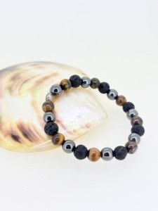 กำไลลูกปัดหินลาวาและตาเสือทำจากเงินแท้925แท้สีดำแร่เฮมาไทต์ธรรมชาติหินลาวาและพลอยตาเสือสำหรับงานแต่งงานของผู้หญิงโอกาสในปาร์ตี้ - Product Image 5