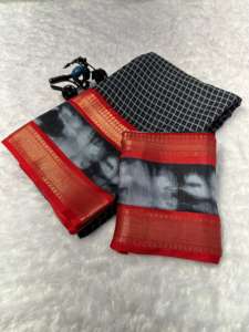 Collection de saris en soie Dola de style traditionnel pour femmes indiennes, à porter pour les fêtes, sans impression, en stock - Product Image 3