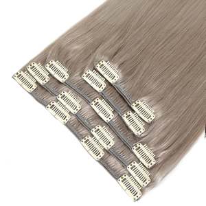 Clip in Hair Extensions #S2 <b>Light</b> Grey 13-Remy European Human Hair Bone Straight - Product Image 1